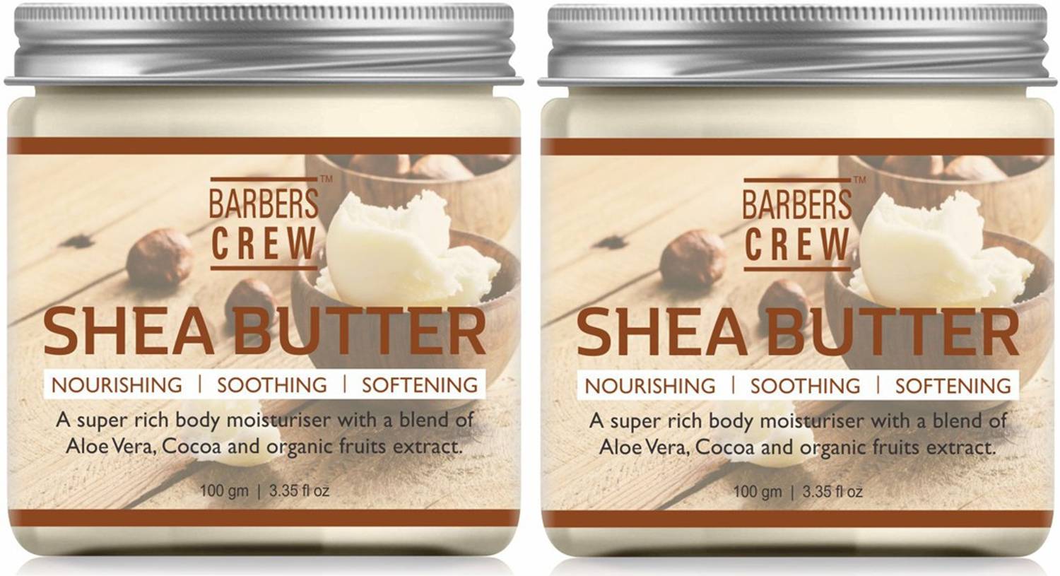 Barbers Crew 100% Pure Organic Ivory Shea Butter | Raw | Unrefined | African | 100GM | Great For Face, Skin, Body, Lips, DIY products-100GM-Packof-2-Jar-