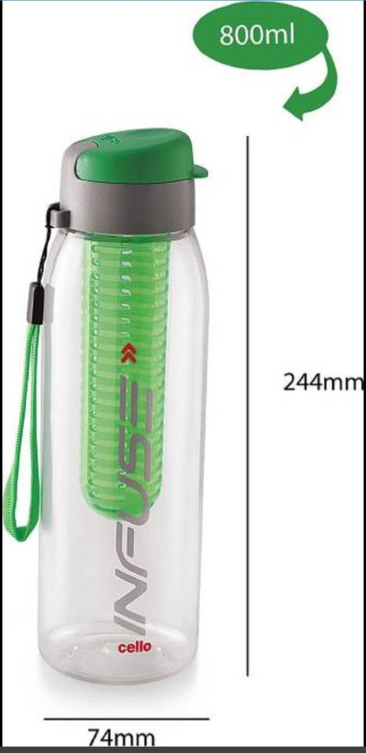 Image of cello Infuse Plastic Water Bottle Set, 800ml, Set of 2, Green /Orange 800 ml Plastic Bottle