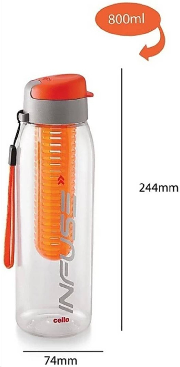 Image of cello Infuse Plastic Water Bottle Set, 800ml, Set of 2, Green /Orange 800 ml Plastic Bottle