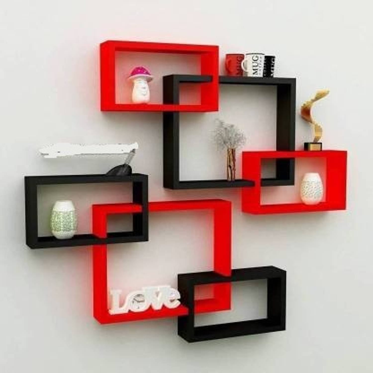 OnlineCraft wooden shelf 6 attach ( RED , BLACK ) D Wooden Wall S