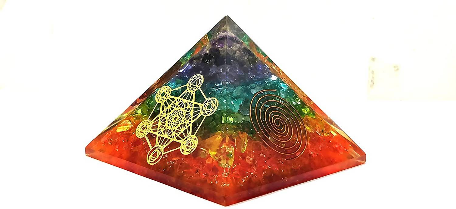 AIR9999 Seven Chakra All in Metatron's Cube Merkaba Sacred Geometry Orgone Pyramid Decorative Showpiece - 7 cm