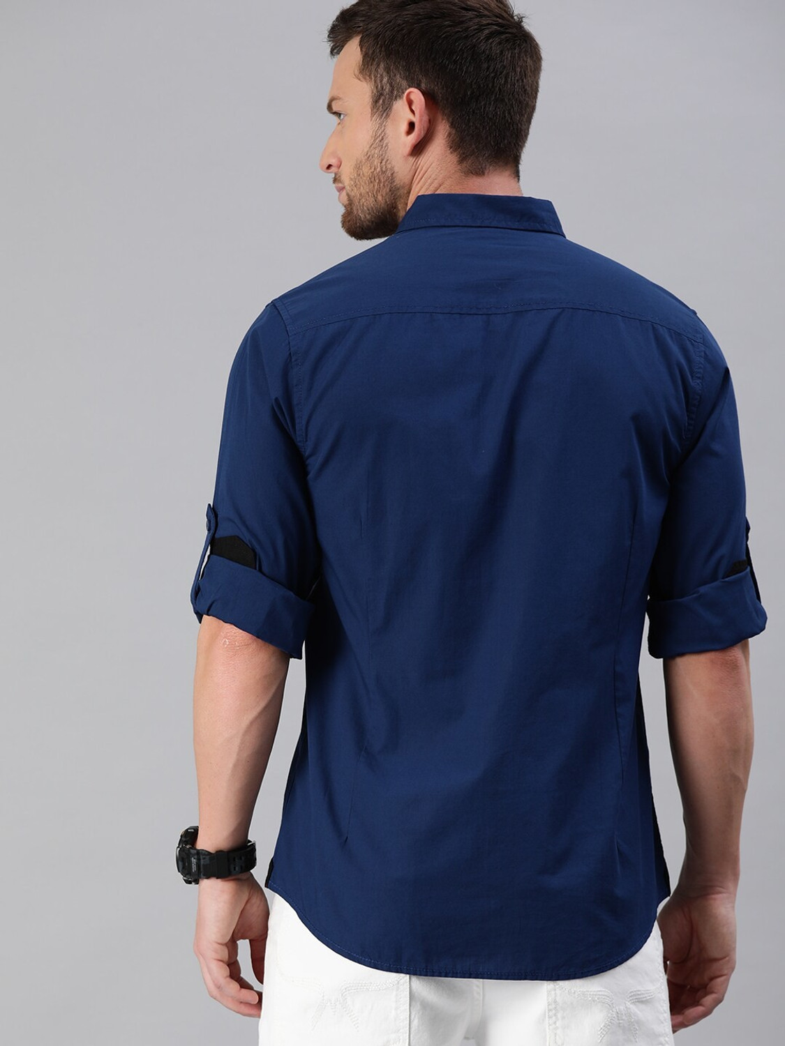 Image of Roadster Men Solid Casual Dark Blue Shirt