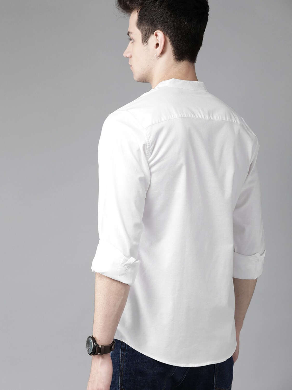 Image of Roadster Men Solid Casual White Shirt