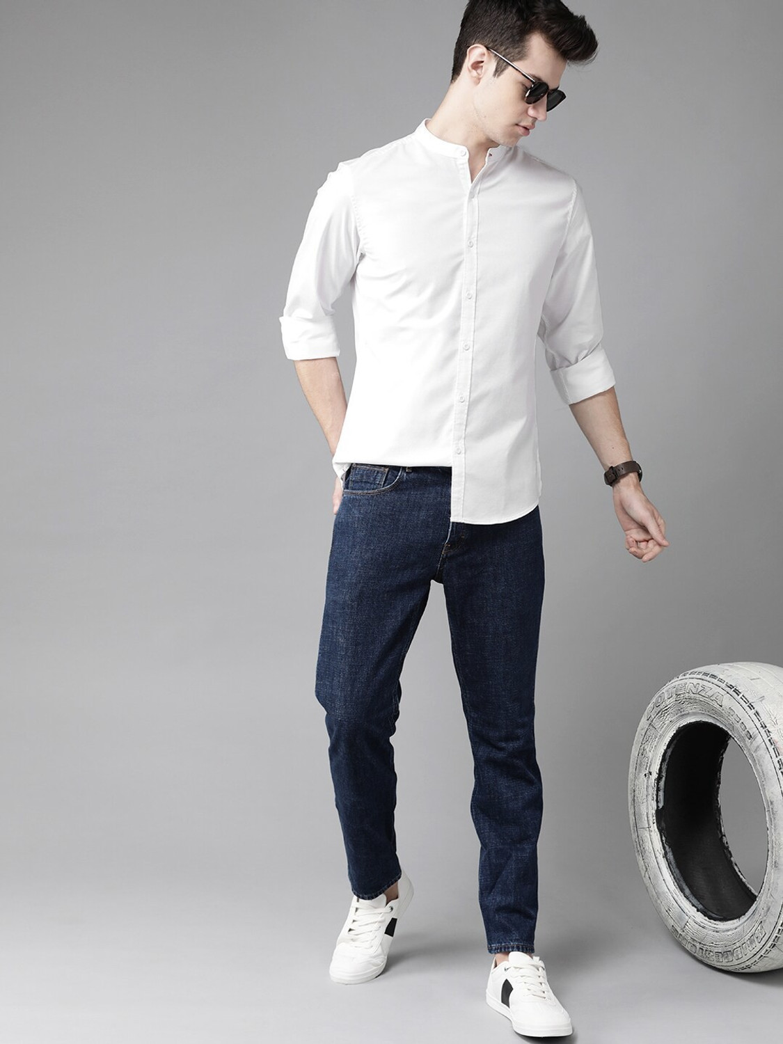 Image of Roadster Men Solid Casual White Shirt