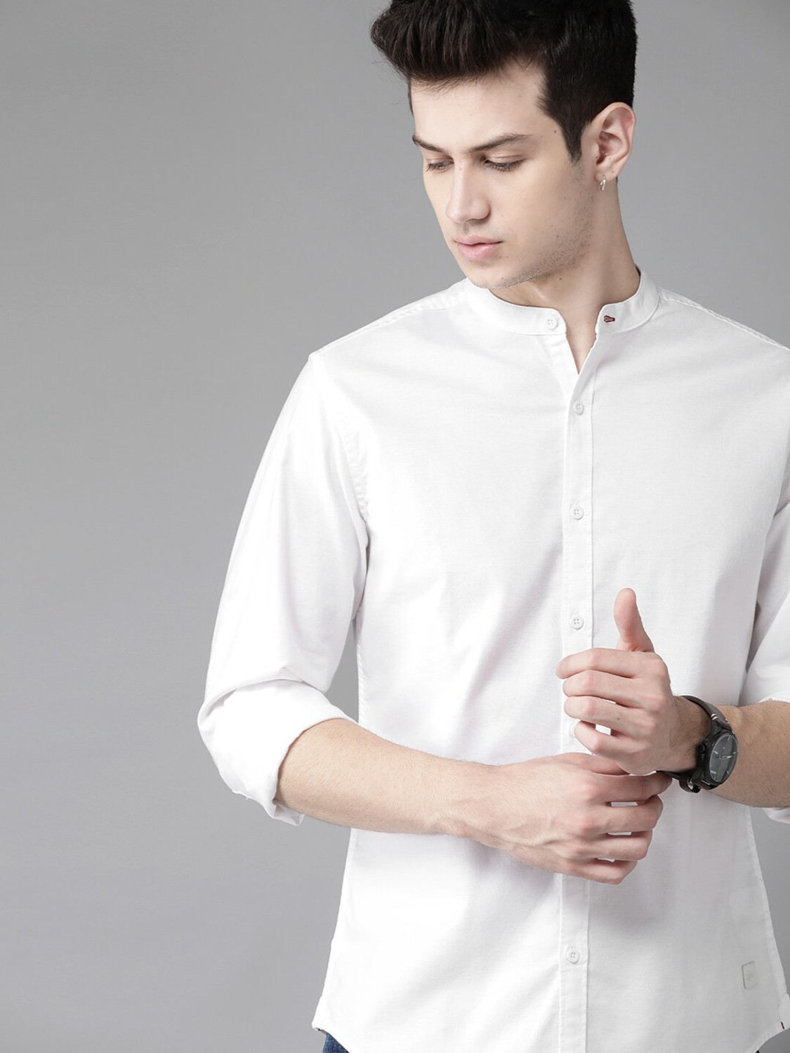Image of Roadster Men Solid Casual White Shirt