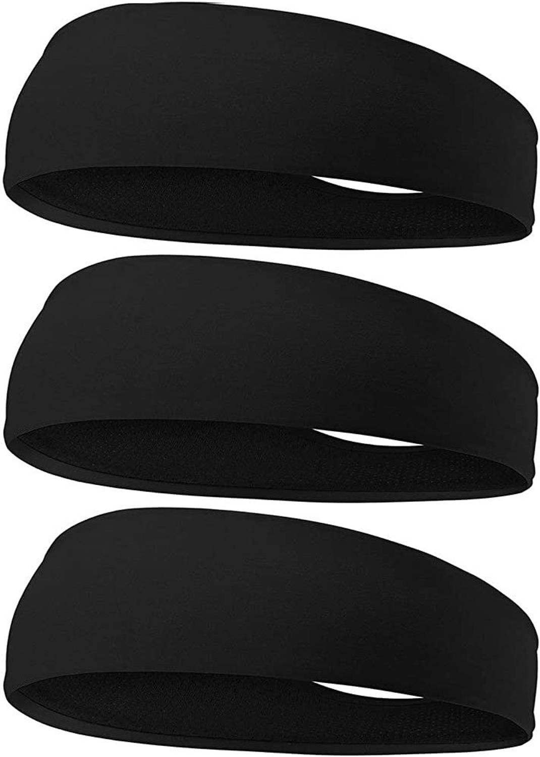 Bismaadh Headbands Reversible Double Side Sweatband for Men & Women-Sweat Bands for Running/Fitness/Yoga/Workout/Gym-Performance Stretch & Moisture Wicking with Sweatband Black (Pack of 3) Head Band