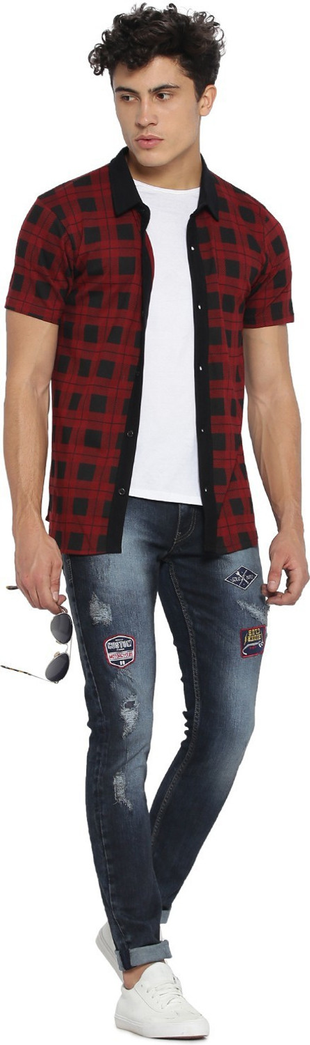 Image of CAMPUS SUTRA Men Checkered Casual Red, Black Shirt