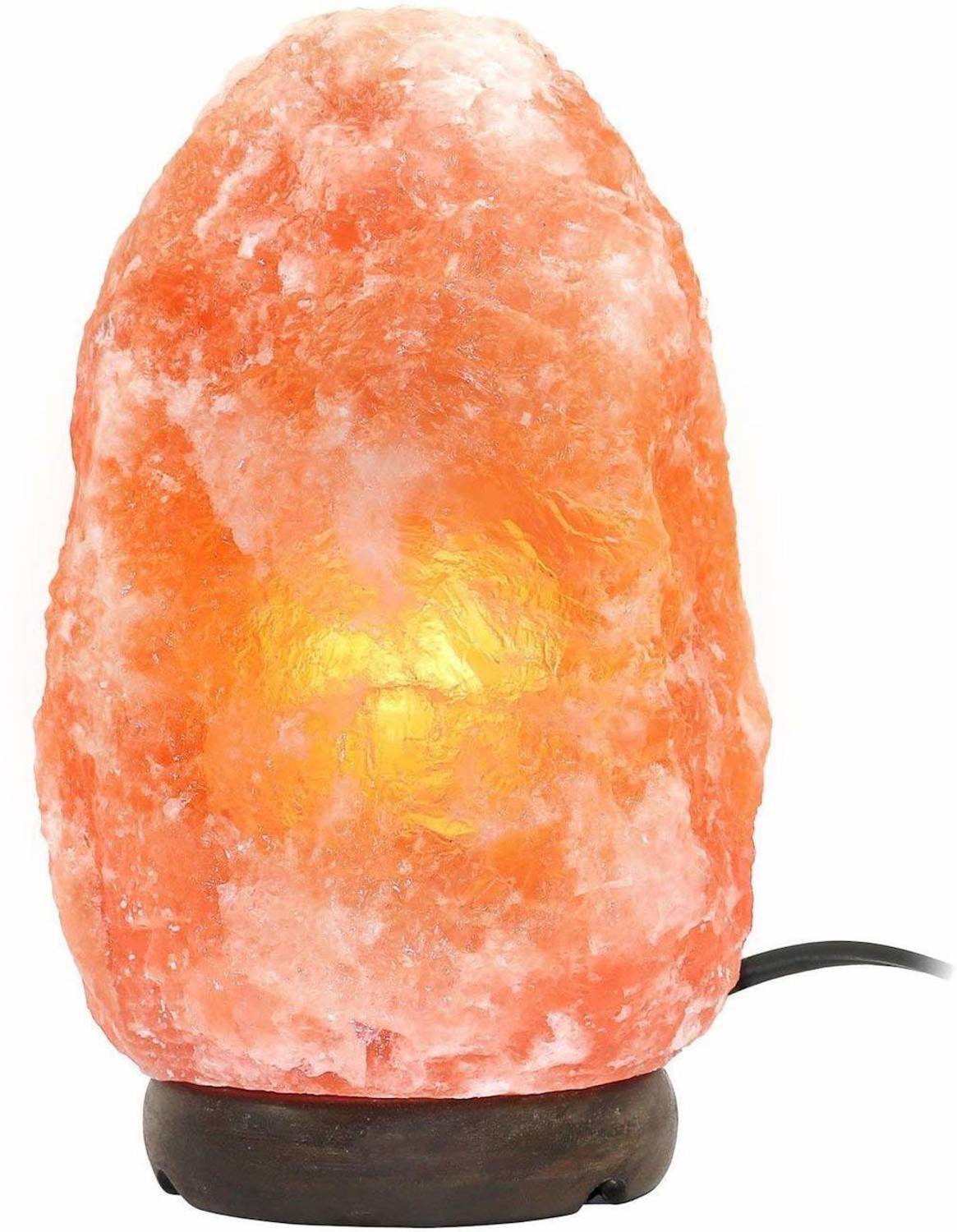 AKH69 Himalayan Salt Lamp Himalayan Rock Salt Crystal Lamp 1-2 Kg Natural Shape with Wooden Base and Cable and Bulb Table Lamp
