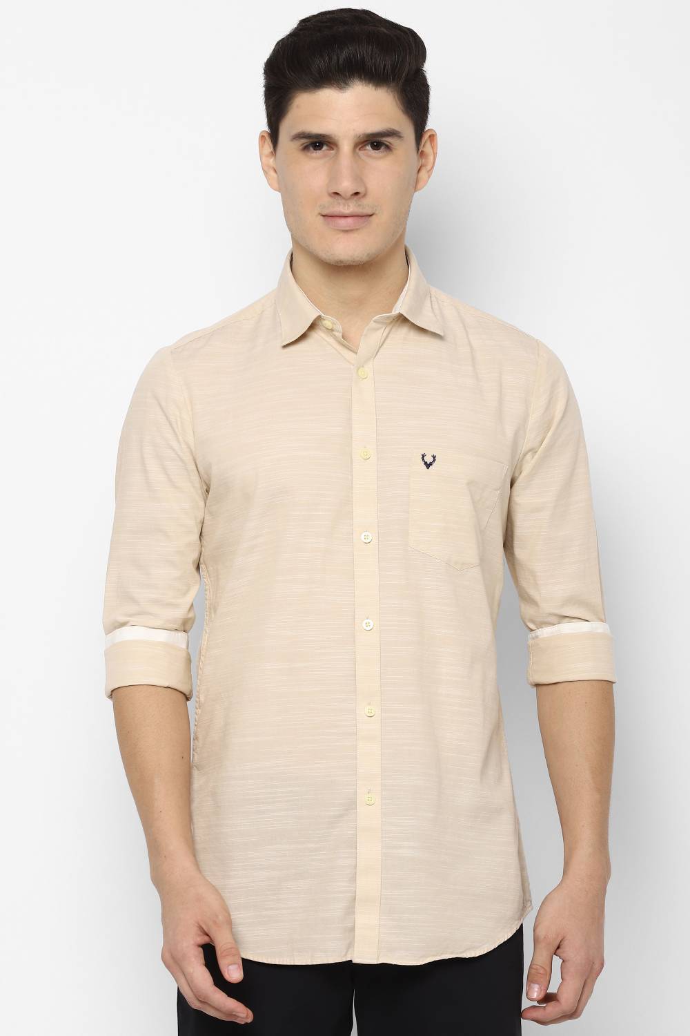 Allen Solly Men Checkered Casual Beige Shirt