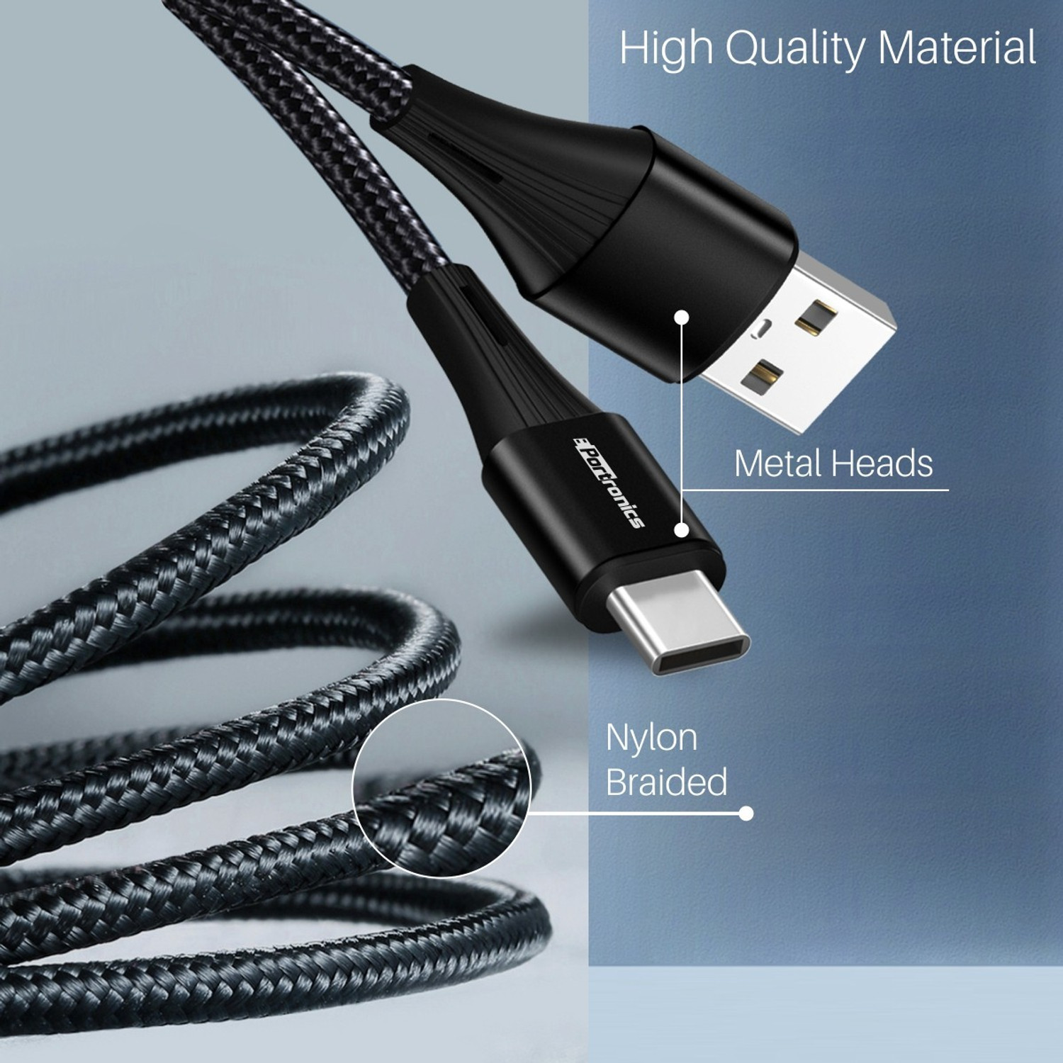 Image of Portronics USB Type C Cable 2 A 1 m POR-1162 Konnect A Plus Nylon Braided