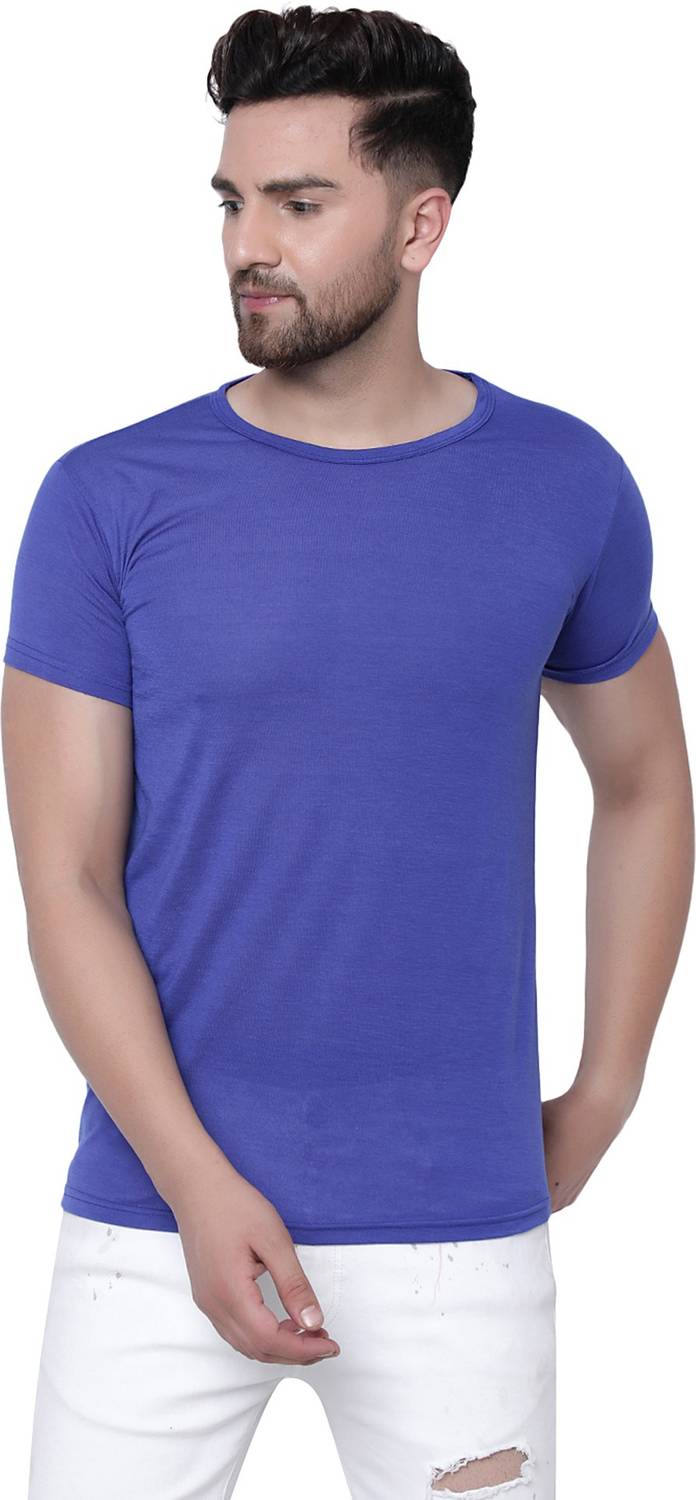 Jangoboy Solid Men Round Neck Dark Blue T-Shirt