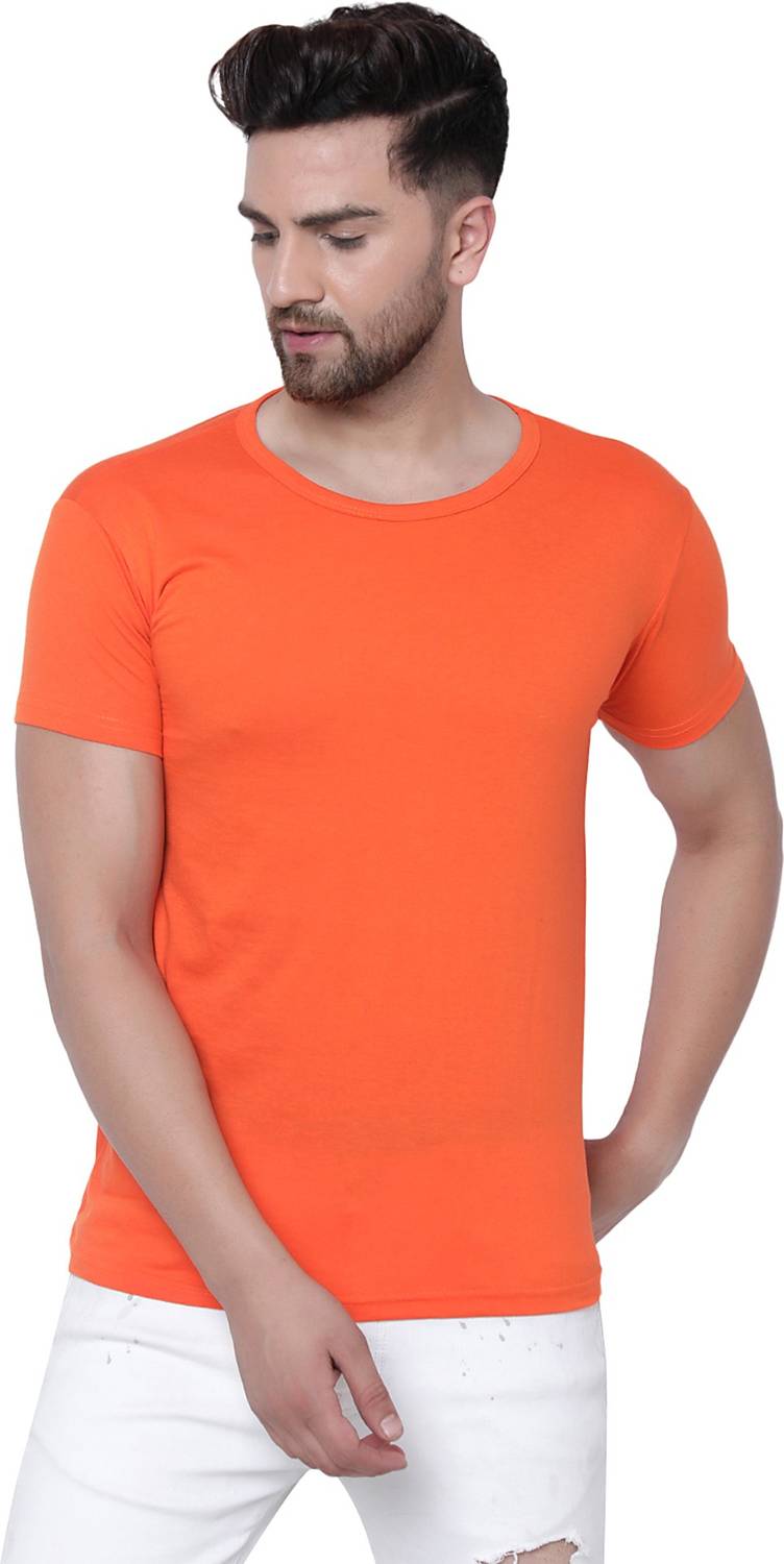 Jangoboy Solid Men Round Neck Orange T-Shirt