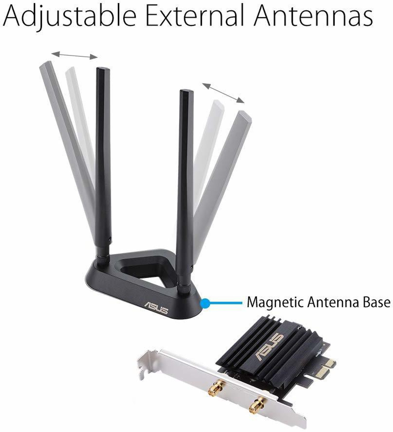 Image of ASUS PCE-AX58BT Wi-Fi 6 Router 2.4 GHz, 5 GHz 2976 Mbps Wifi Speed Dual Band Internal & External Antenna Ethernet (Cable Broadband)