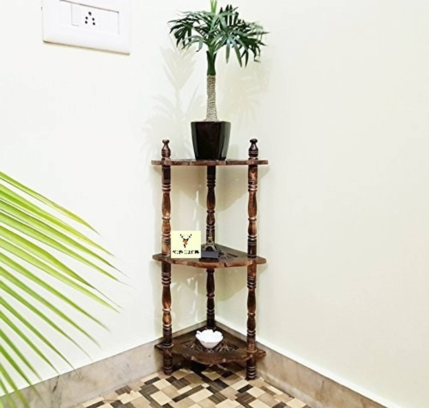 CRAFTSEXPORT Mini Corner Rack Side Table (Brown) Wooden Wall Shel