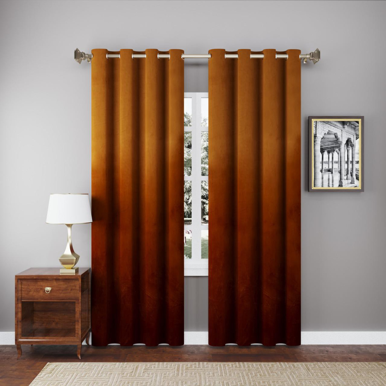Image of Thundershoppe 182.88 cm (6 ft) Window Velvet Blackout Curtain (Pack Of 2)