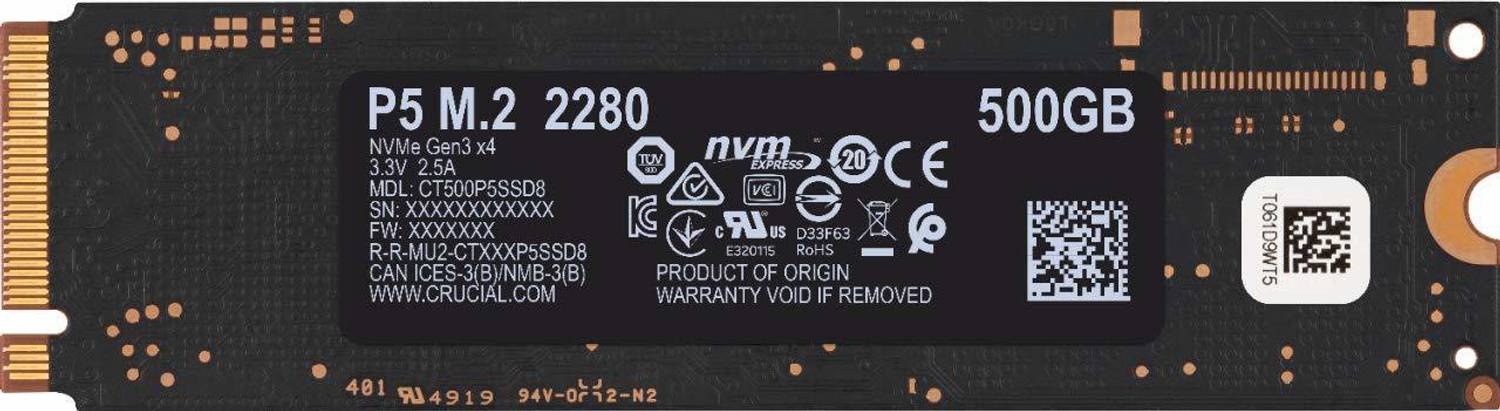 Crucial P5 500 GB Desktop Black PCIe NVMe Internal Solid State