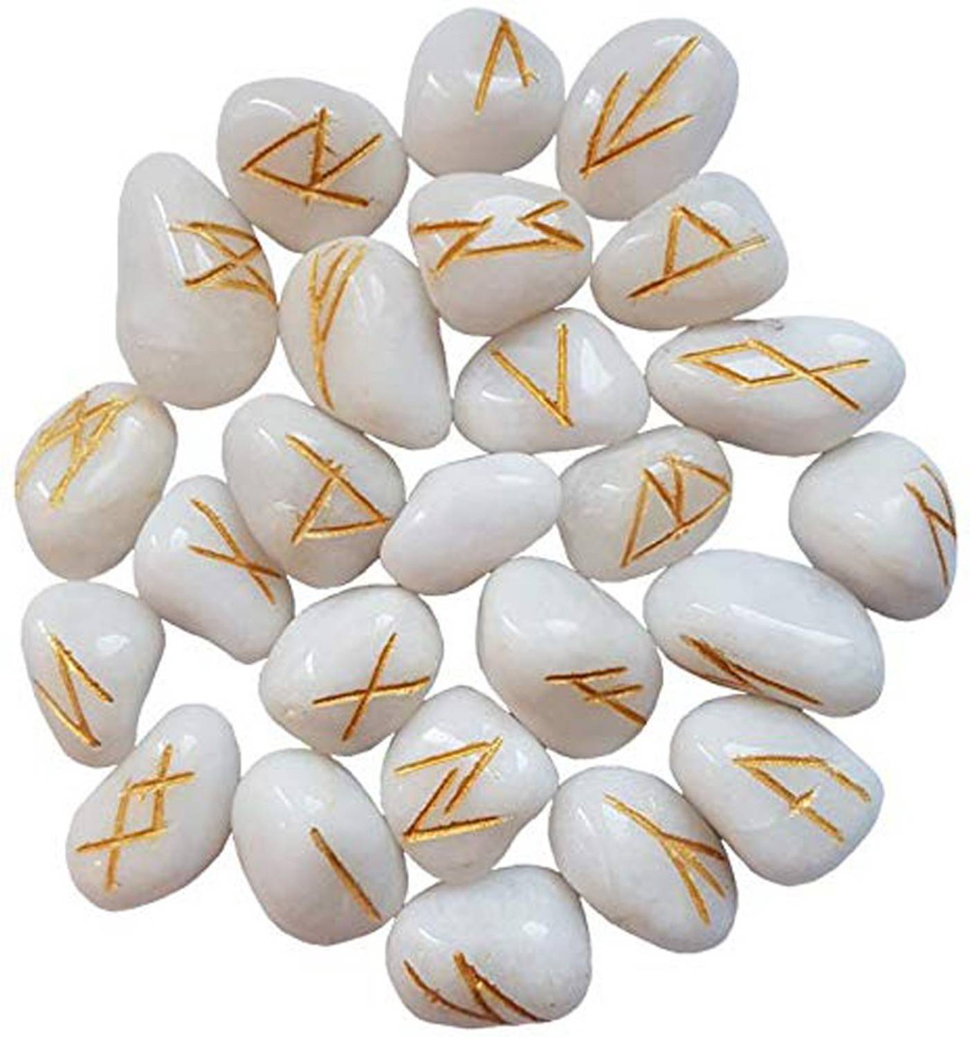 AIR9999 White Agate Crystal Mini Tumbled Elder Futhark Reiki Healing Rune Stones Set Decorative Showpiece  -  2 cm