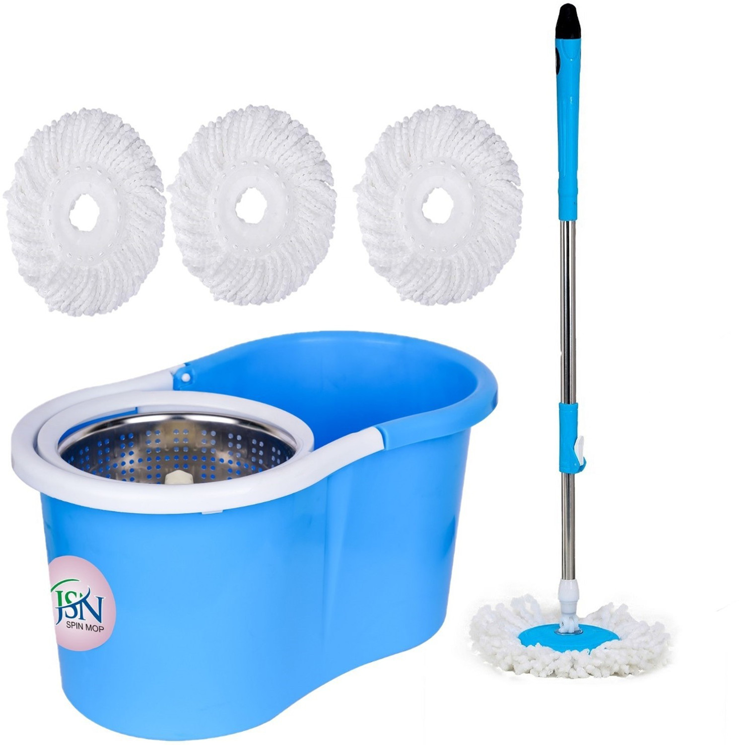 Image of JSN 360 Spin Floor Cleaning Easy Bucket Steel Mop with 4 Microfiber Refill Heads Mop Set