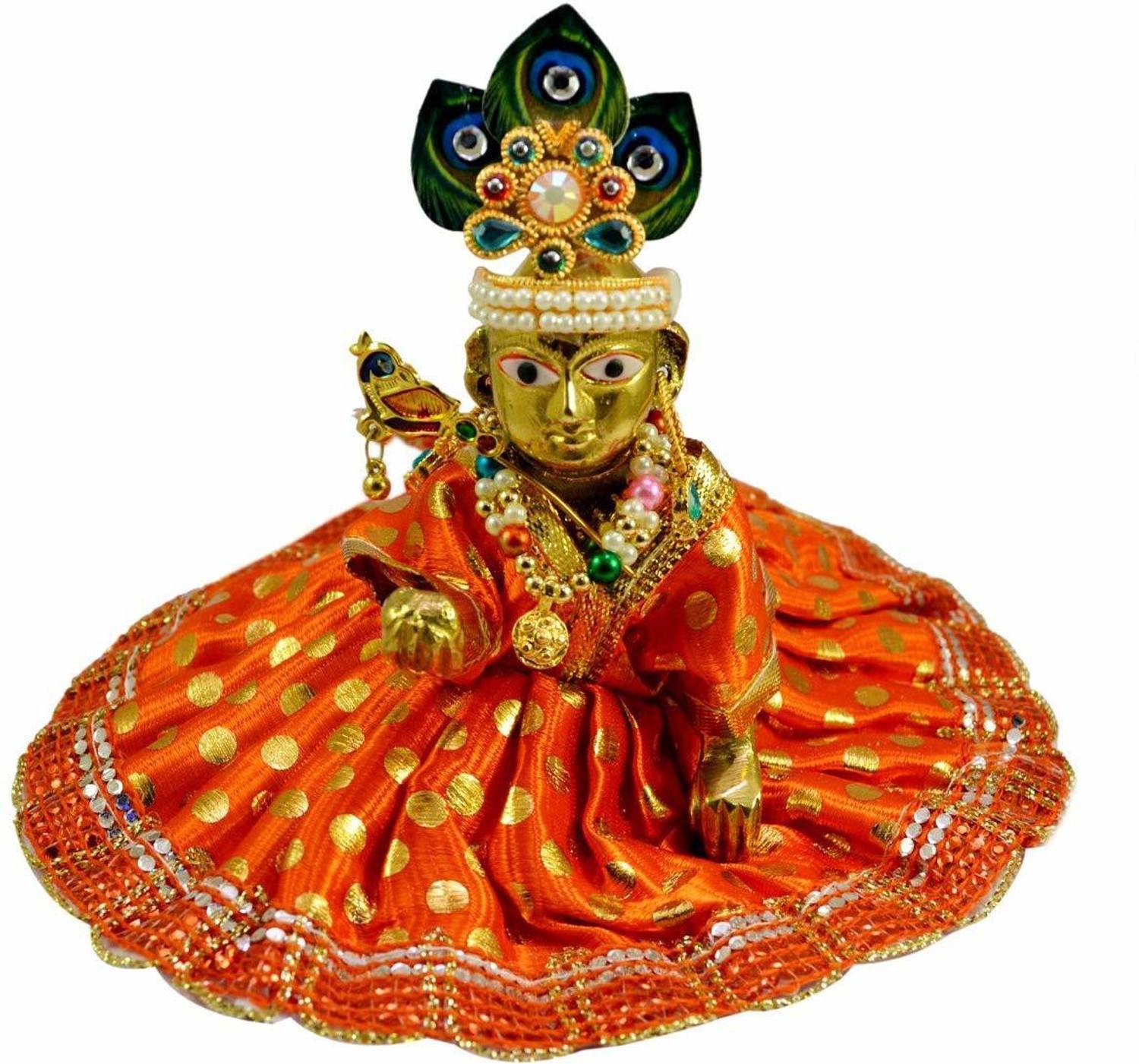 Idolsplace Laddu Gopal Statue Pital Brass Murti with Dress Combo for Kanha Ji 200gms Decorative Showpiece  -  6 cm