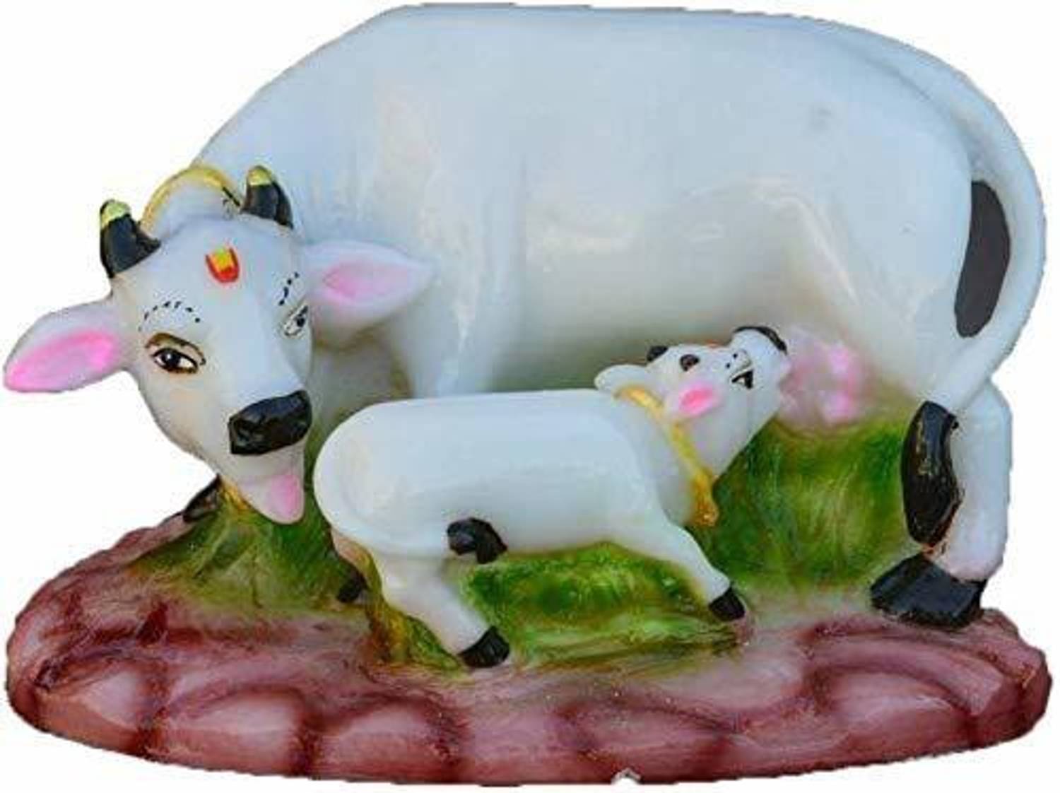 avenew Marble dust/Polyresin Cow and Calf Idols and Figurines| kamdhenu cow and calf Decorative Showpiece - 3 cm