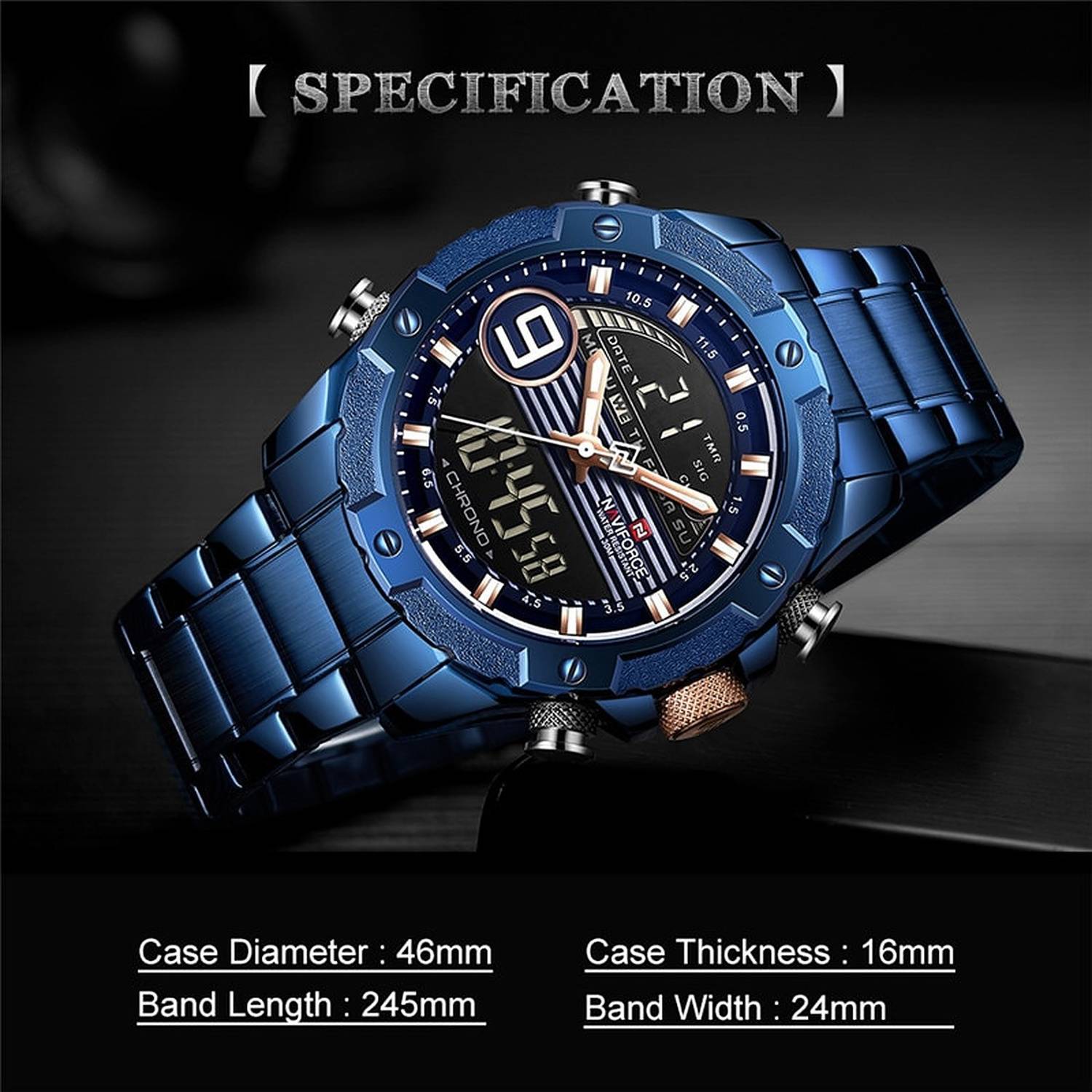 Naviforce - NF9146S - Orologio da polso al quarzo digale analogico
