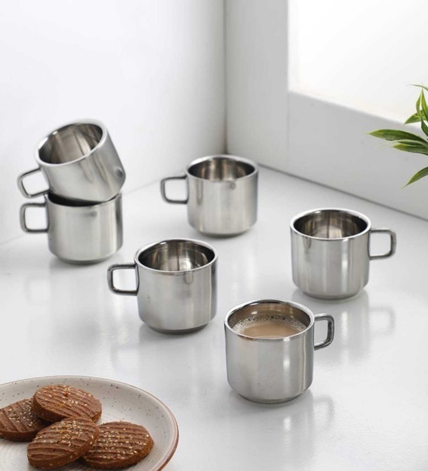 AKG Pack of 6 Stainless Steel Tea & Coffee Cup