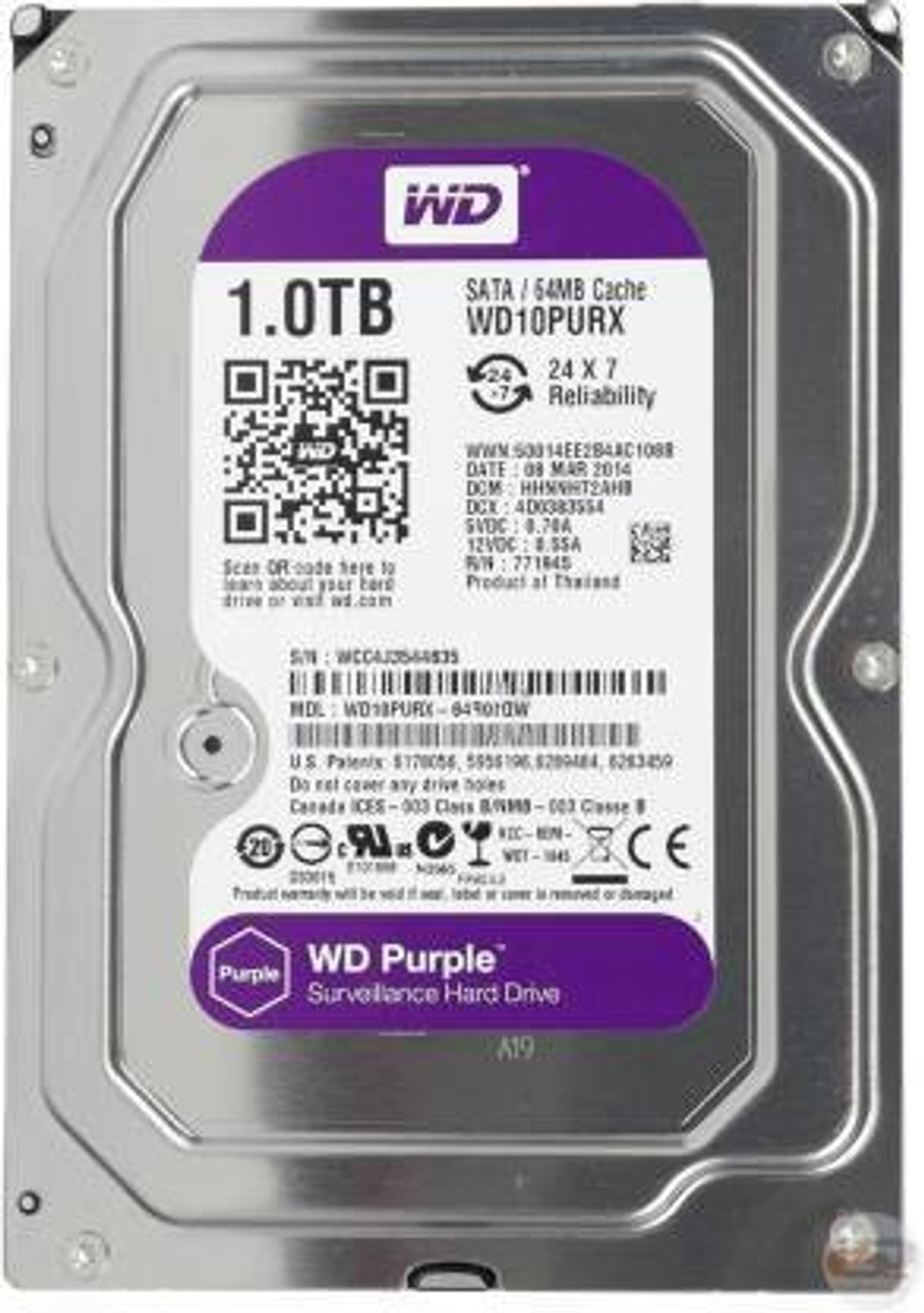 Image of WD Purple 1 TB Surveillance Systems Purple SATA Internal Hard Disk Drive (HDD) (Purple 1 TB Surveillance Systems Internal Hard Disk Drive (WD10PURX-64E5Y0))