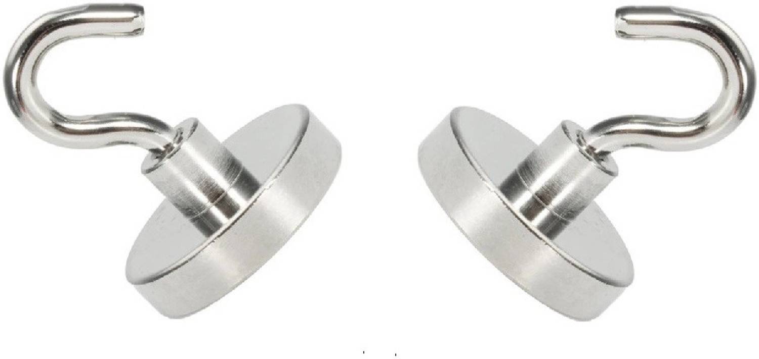 ALEAF 2 Pieces of 25mm Strong Magnetic Hooks - Neodymium Magnetic Hooks for Multi-Purpose Hanging - Heavy Duty Magnets 20 Lbs Hook 1