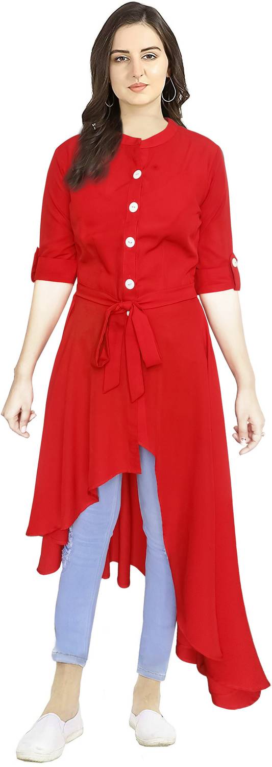 Glitter Fashion Women Solid Crepe Frontslit Kurta (Red)