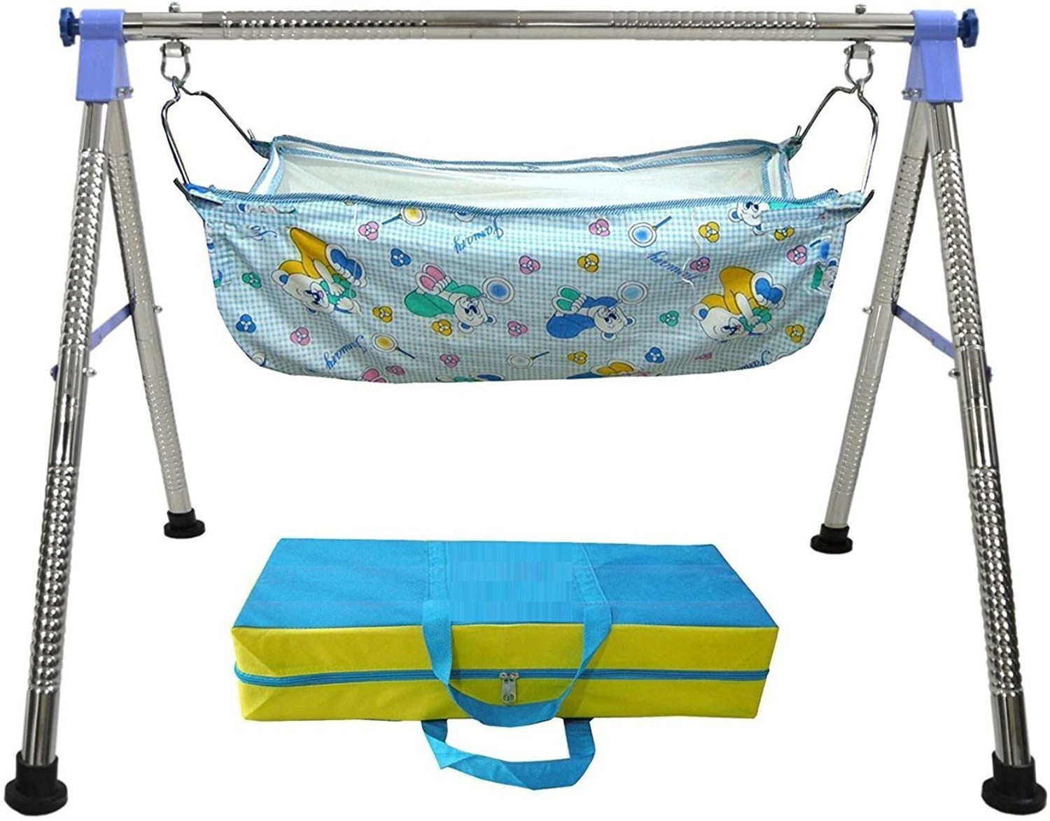 Image of vyana sales blue fully foldable round stainless steel cradle with cotkhoyu,joli)