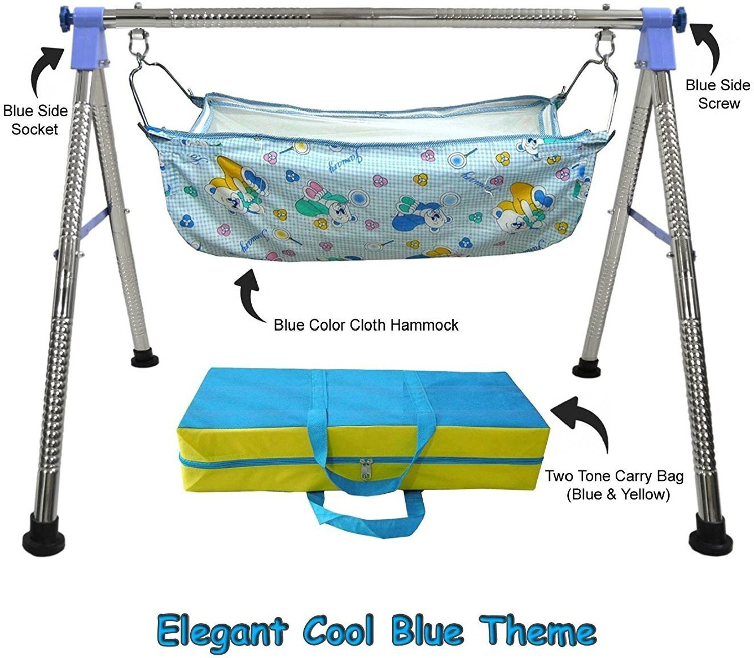 Image of vyana sales blue fully foldable round stainless steel cradle with cotkhoyu,joli)