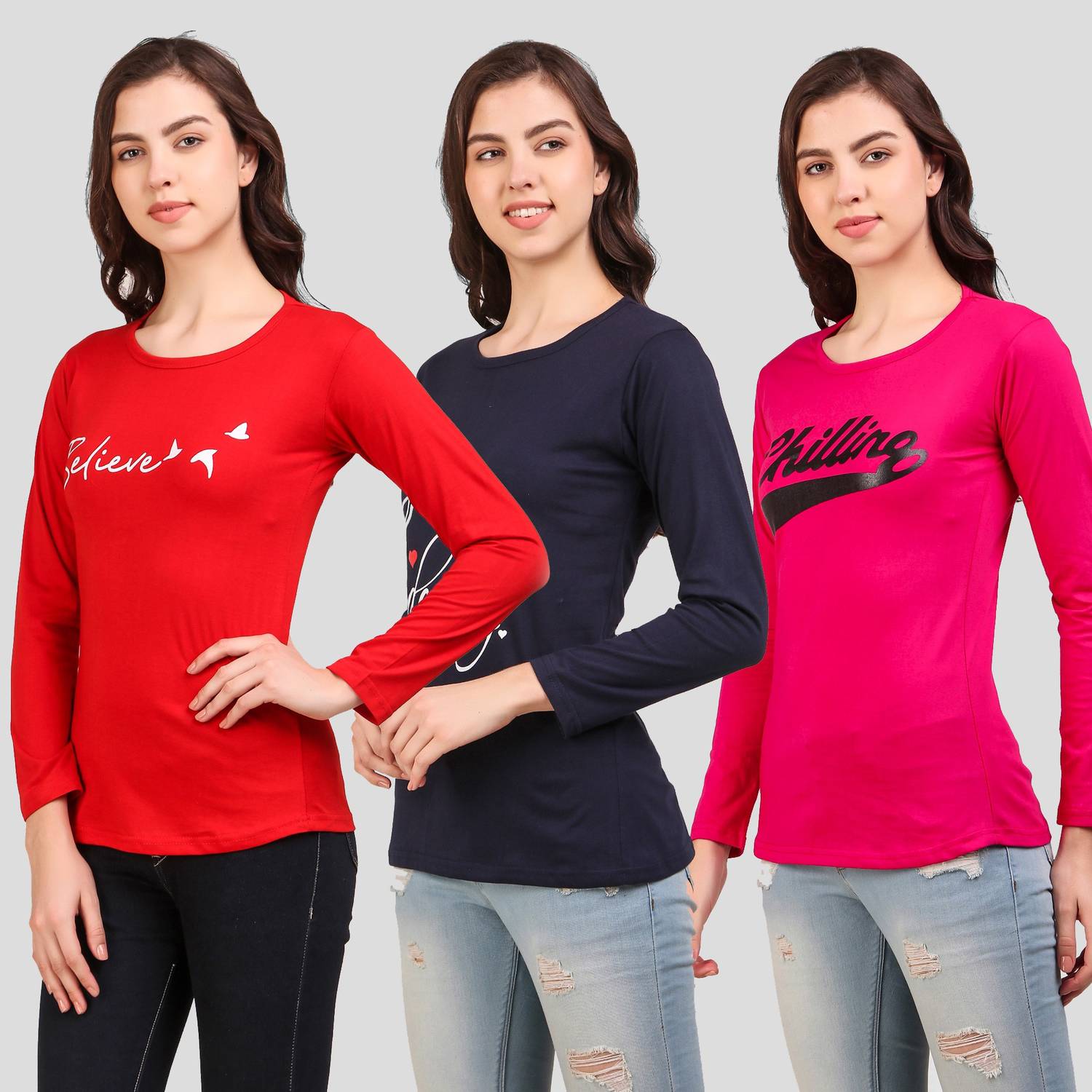 ANIXA Typography Women Round Neck Multicolor T-Shirt