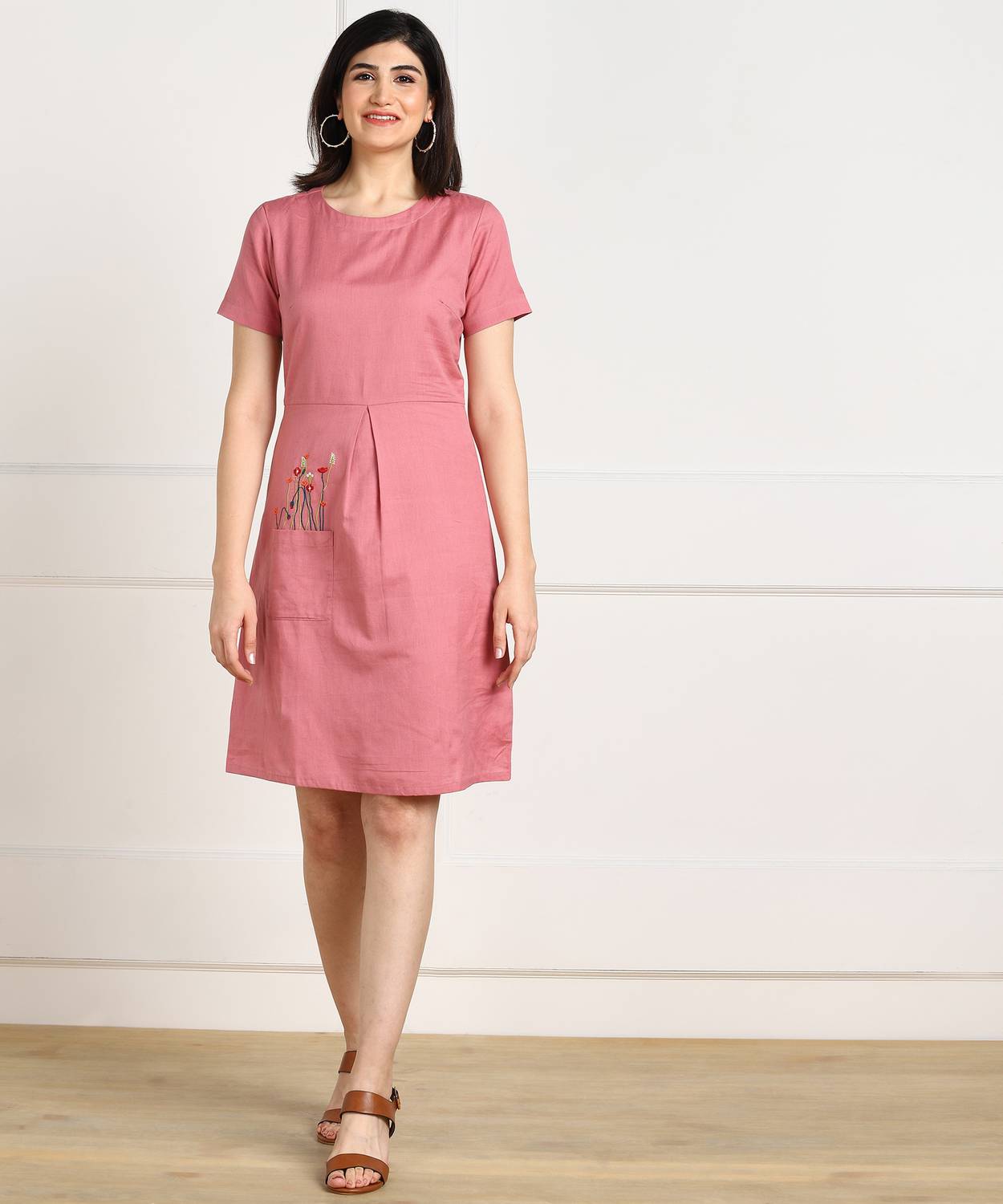 Allen Solly Women A-line Pink Knee Length Dress