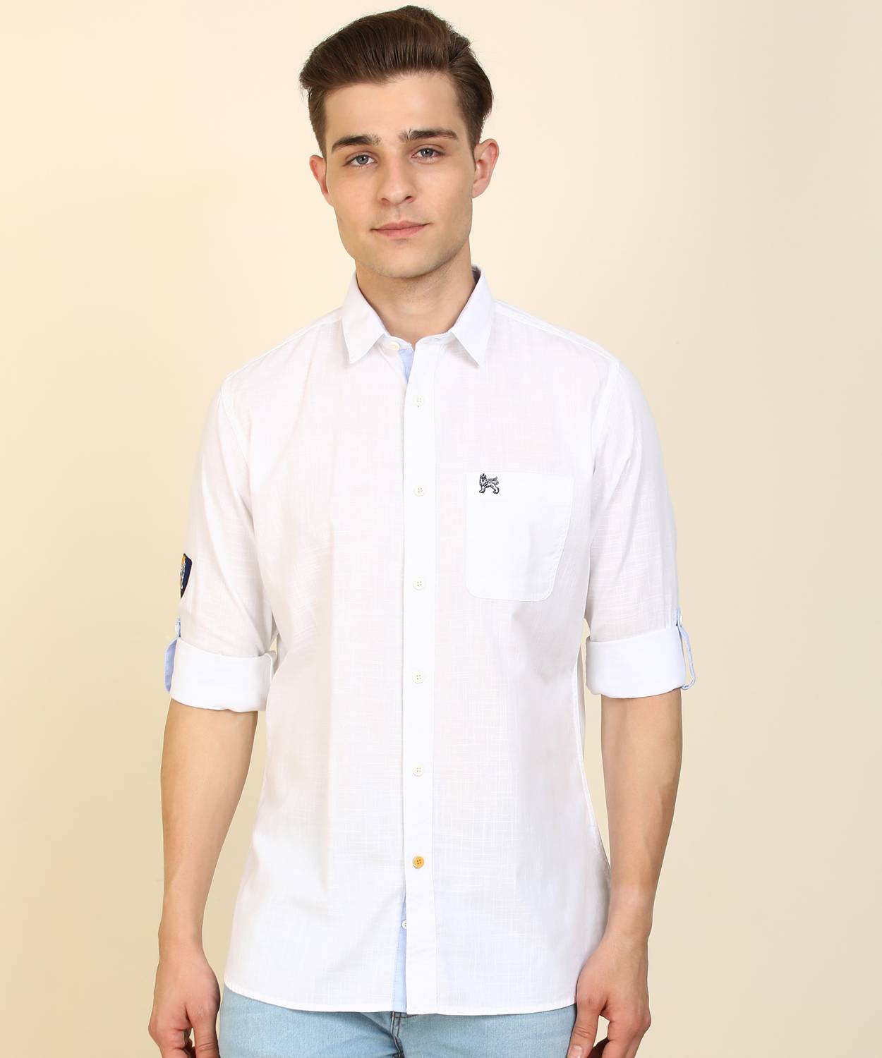 Academy By Van Heusen Men Solid Casual White Shirt