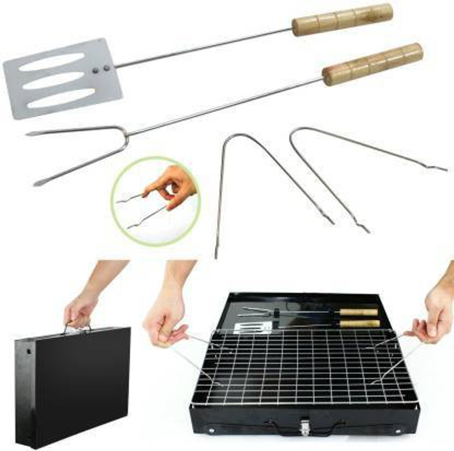 Image of NITYA BarbecueBasketFoldableforRoastBBQPortableGrillingBasketwithWoodHandle Charcoal Grill