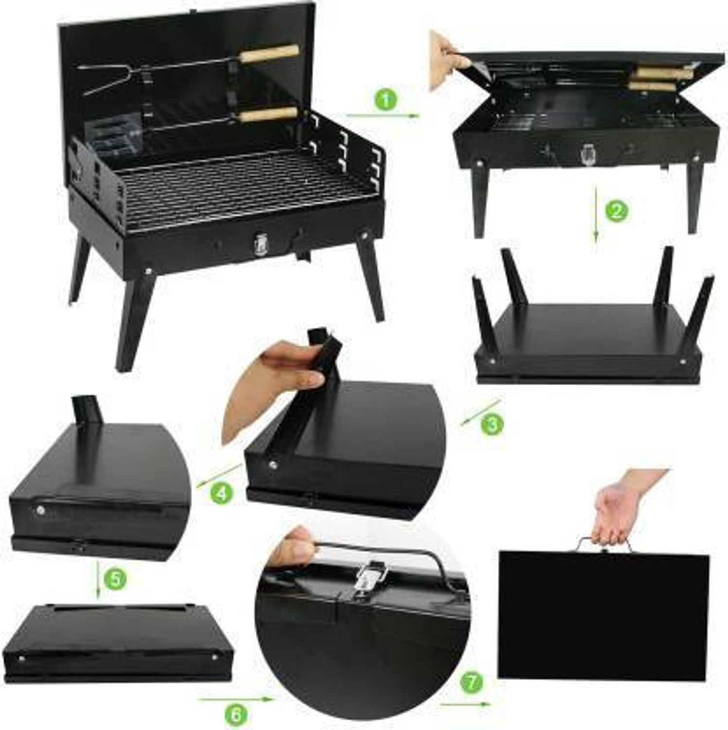 Image of NITYA BarbecueBasketFoldableforRoastBBQPortableGrillingBasketwithWoodHandle Charcoal Grill