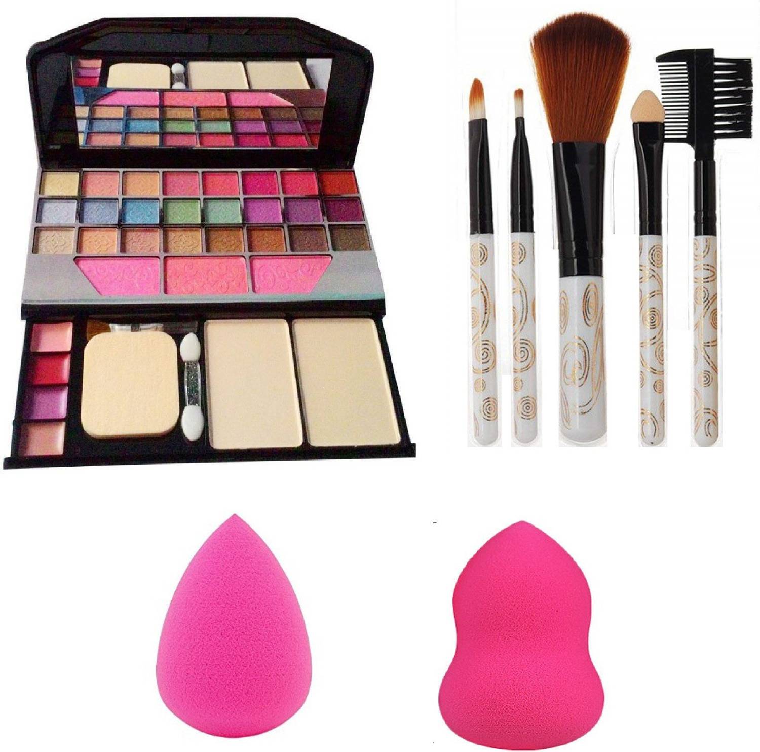 Butees18 Makeup kit + 5 pcs Makeup Brush + 2 pc Blender Puff Combo
