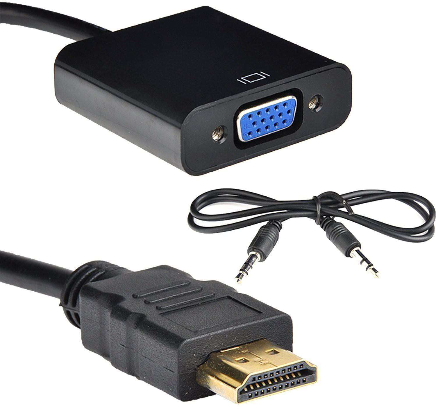 TERABYTE TV-out Cable HDMI to Vga Converter Adapter with 3.5 mm Audio HD Video Cable Adapter for Pc Desktops Laptops Power (Black)