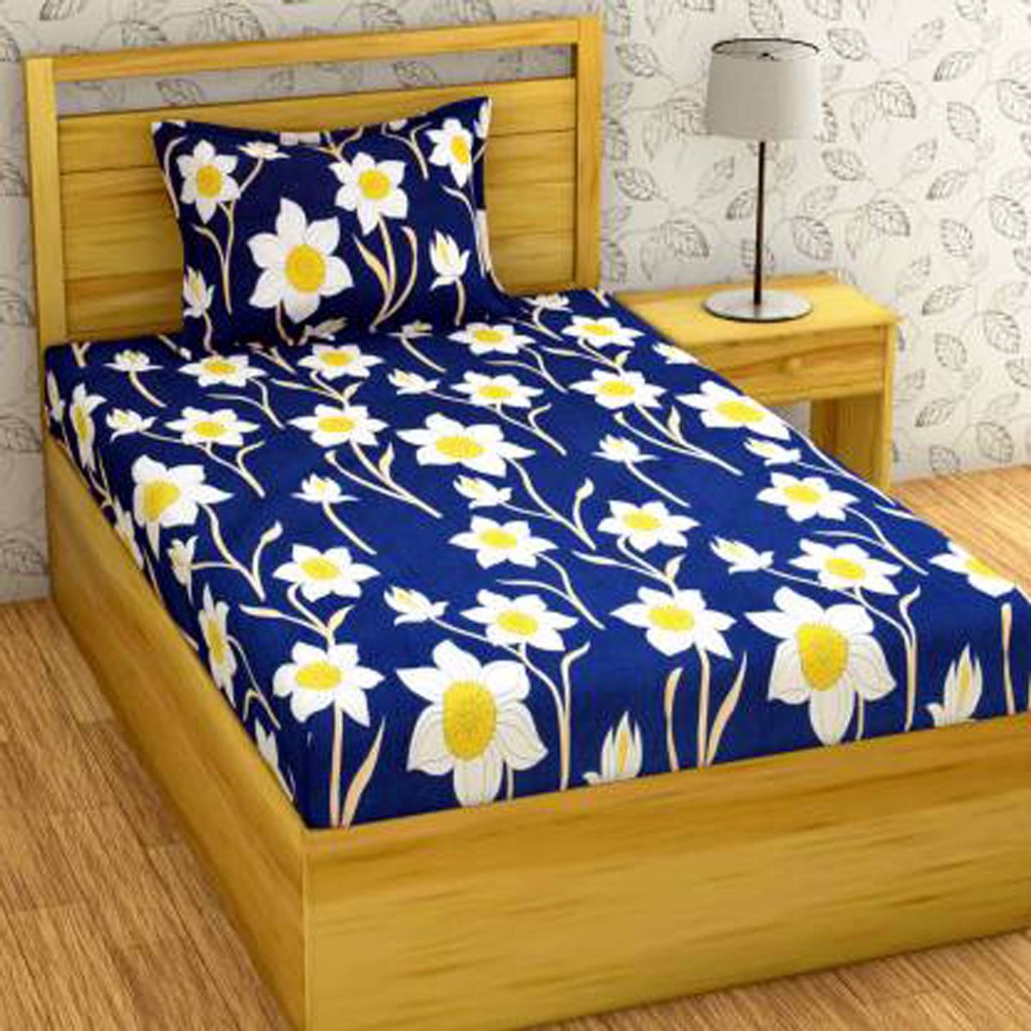 AMORET Polycotton Single Flat 240 TC Floral 1 Bedsheet with 2 Pillow Covers