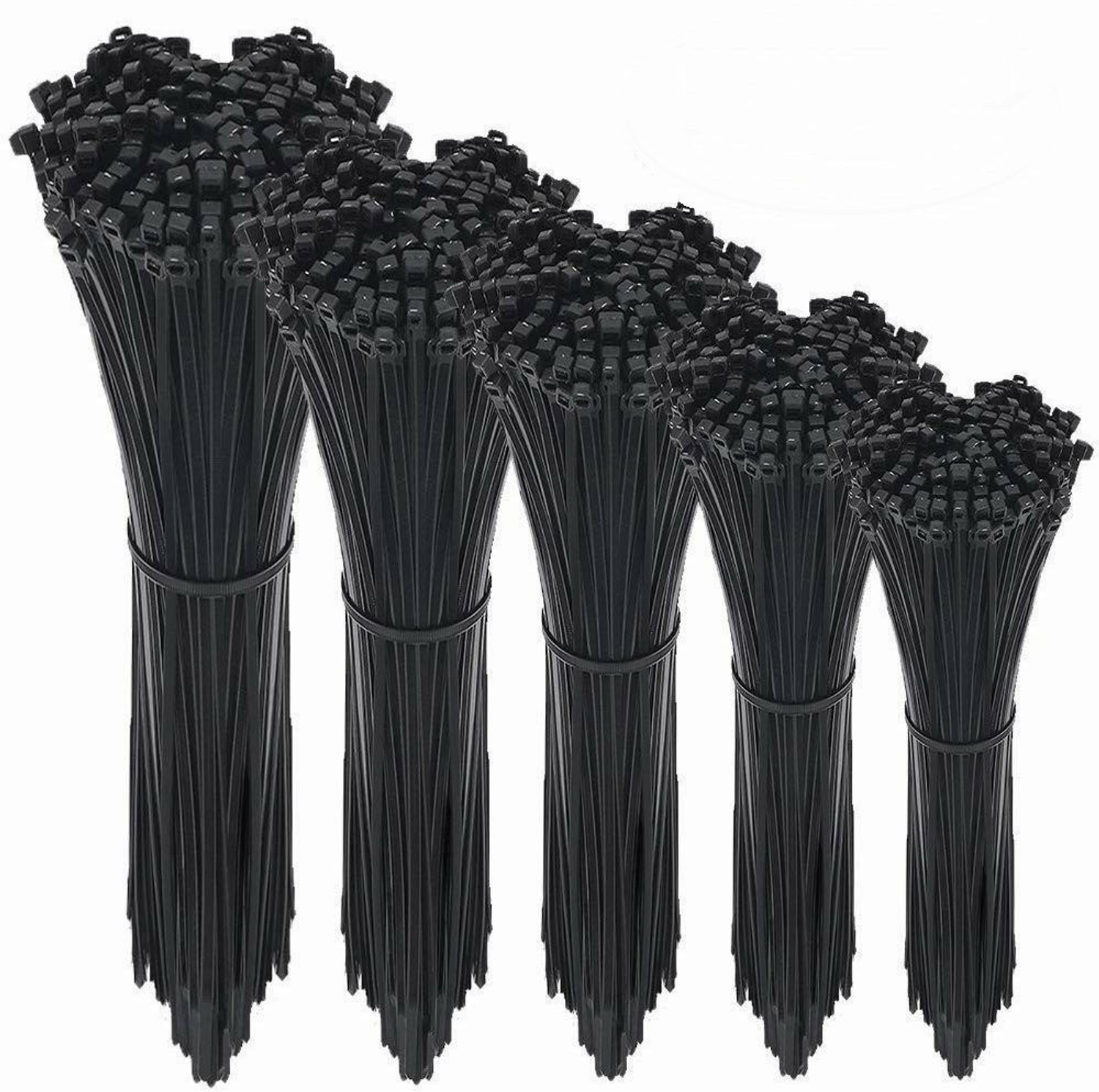 Image of ART IFACT 500 Pieces Combination of Nylon Cable Tie 100 pcs each 4 inch, 6 inch, 8 inch, 10 inch and 12 inch,- Black Nylon Standard Cable Tie