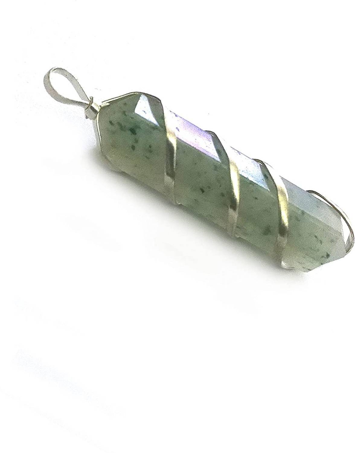 AIR9999 Natural Green Aventurine Crystal Wire Wrapped Pencil Pendant for Men and Women Crystal Pendant