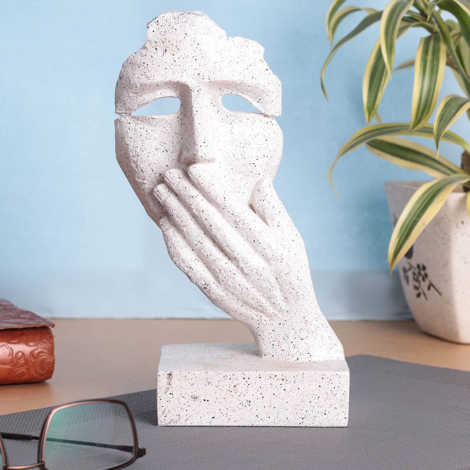 BECKON VENTURE Presents New Human face showpiece with Hand on his Mouth White Showpiece for home decor items| Human statue|Decorative items for room| Handicraft| handicraft items in Showpieces & Figurines|Home decor showpieces|table decoration items|Office decoration items|decorative items for room in Racks & Shelves|statues|statue gift|statue for home |showpiece face|Showpiece antique| Showpieces &Figurines|Showpiece for living room|showpiece for bedroom| Showpieces in home|(Size 8.2*7.5inch) Decorative Showpiece - 21 cm