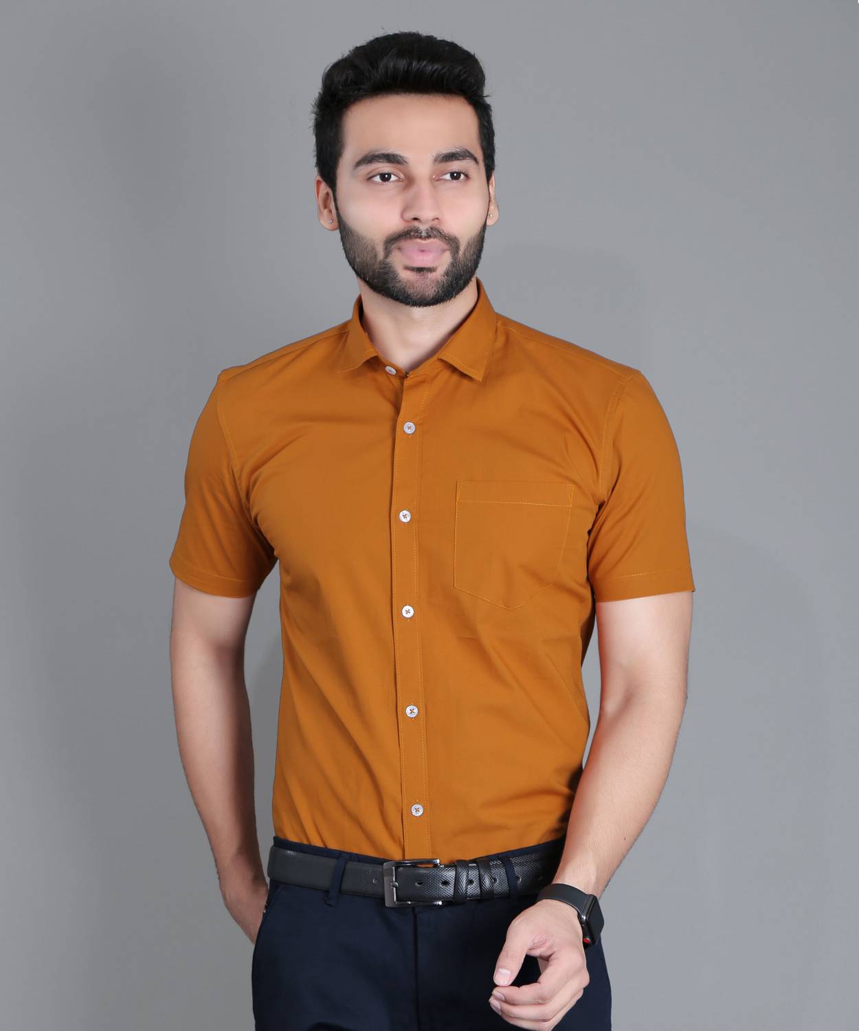 5TH ANFOLD Men Solid Formal Brown Shirt