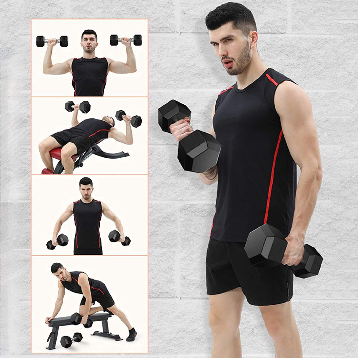 Image of Fitness Guru Iron Cast Rubber Coated HEXA (7.5KG*2pcs =15KG) Fixed Weight Dumbbell Fixed Weight Dumbbell