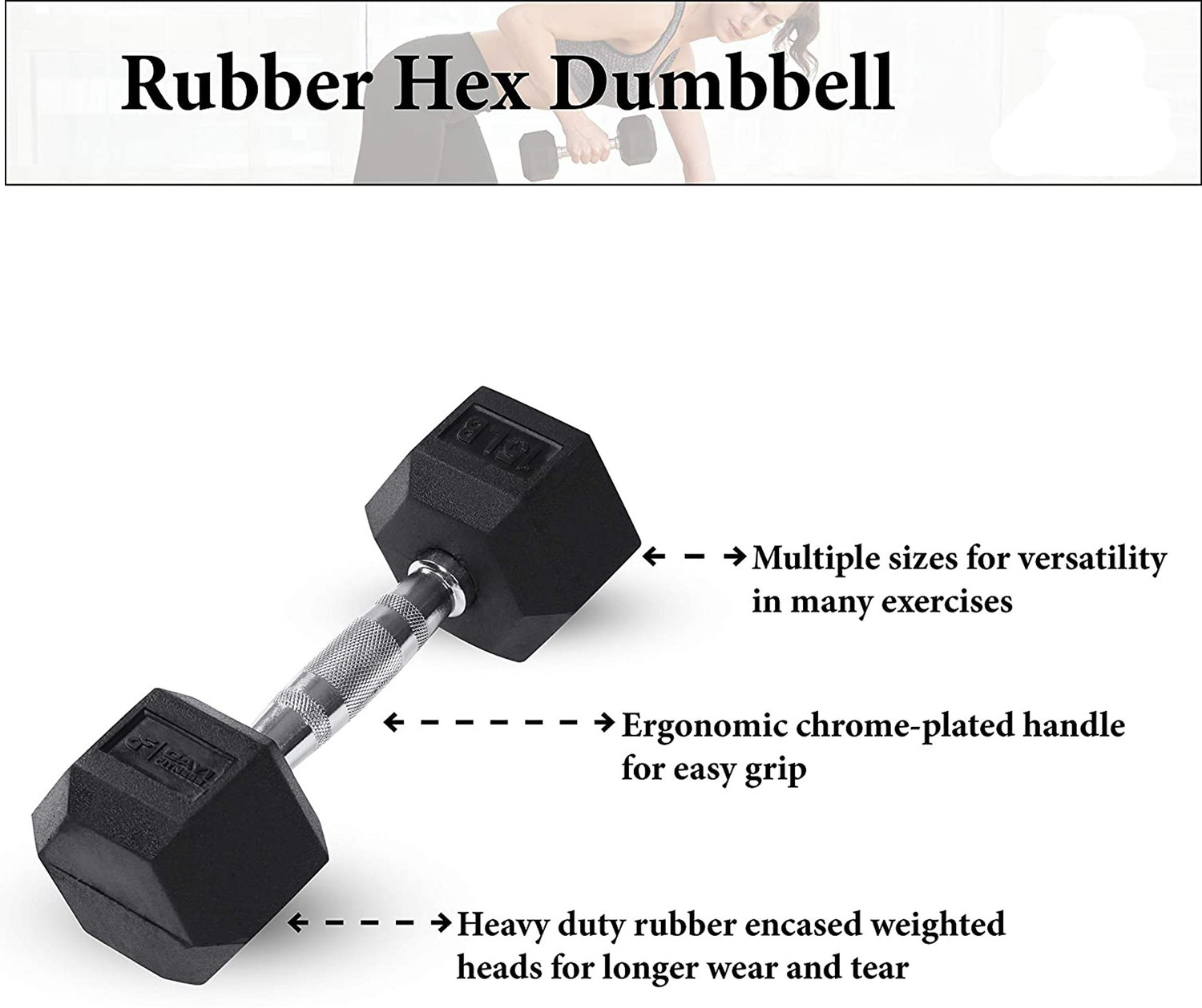 Image of Fitness Guru Iron Cast Rubber Coated HEXA (7.5KG*2pcs =15KG) Fixed Weight Dumbbell Fixed Weight Dumbbell