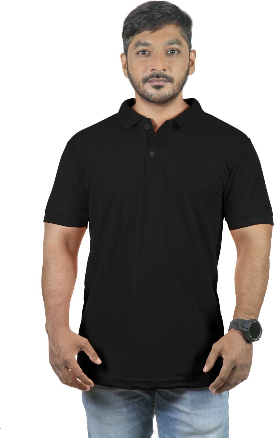 3tee Solid Men Polo Neck Black T-Shirt
