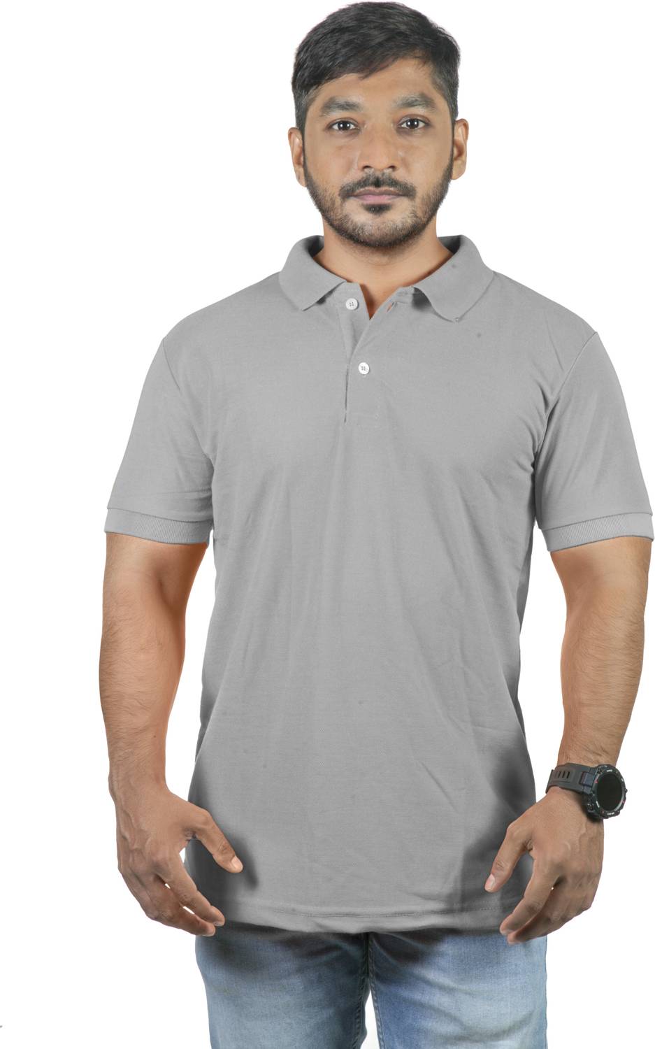 3tee Solid Men Polo Neck Grey T-Shirt