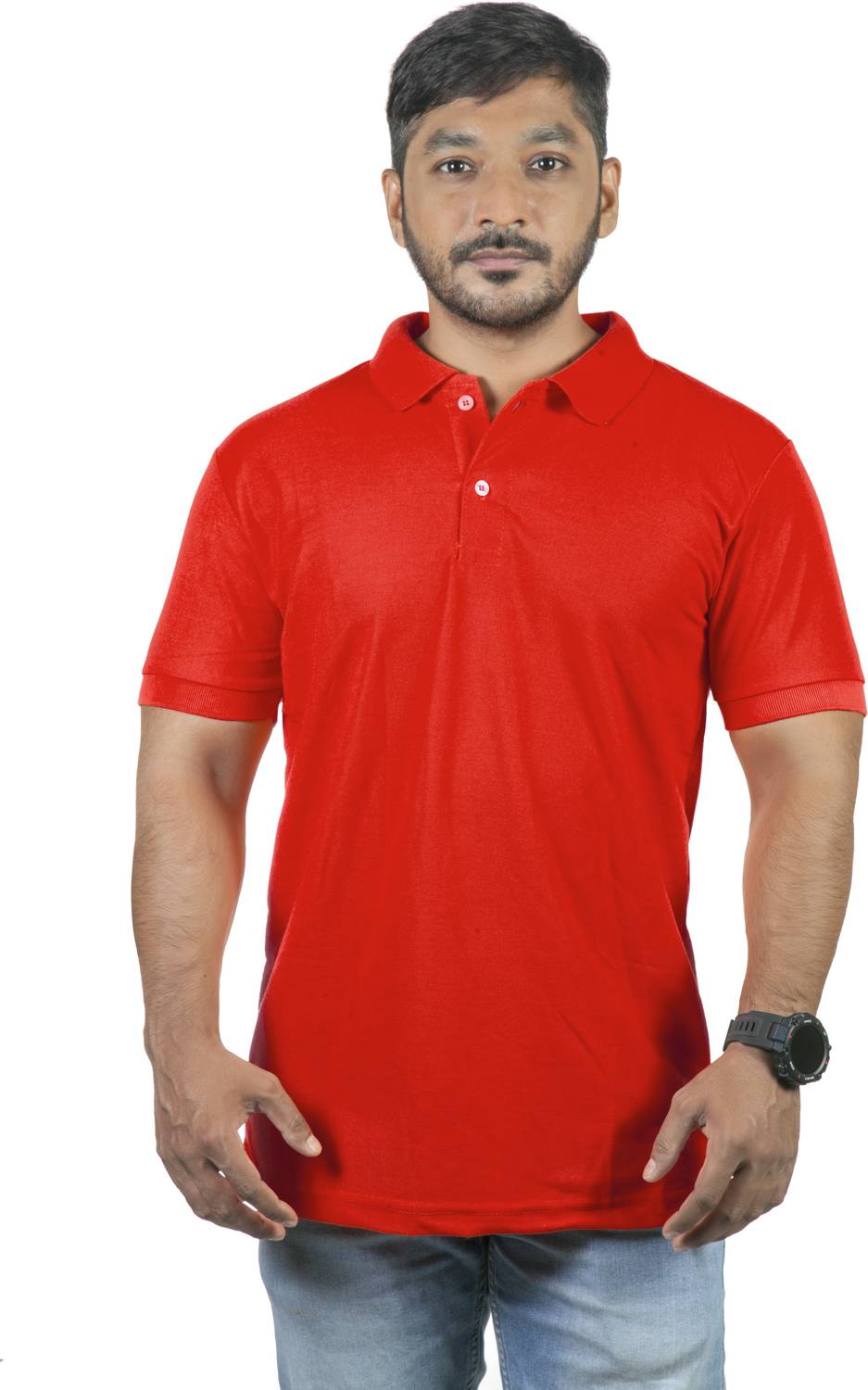 3tee Solid Men Polo Neck Red T-Shirt