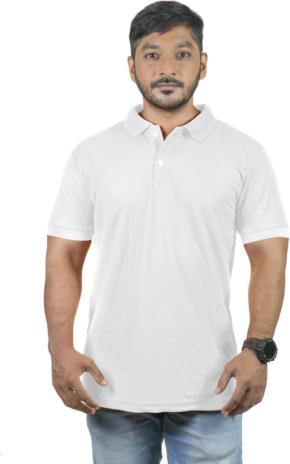 3tee Solid Men Polo Neck White T-Shirt