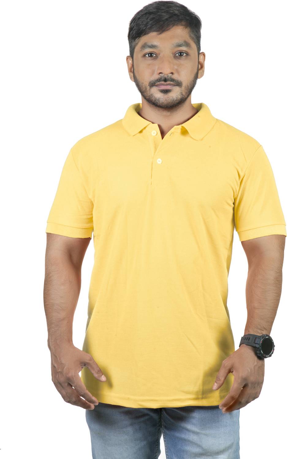 3tee Solid Men Polo Neck Yellow T-Shirt